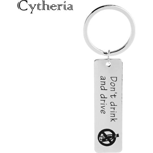 Don't drink and drive key chains Prohibited car key holder rings for driver square message reminder key ring for chauffeur