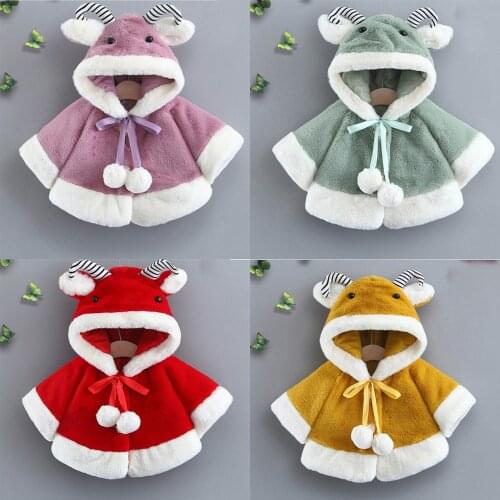 6m-3y) Girl Jacket Winter Cute Ears Ties Hooded Windproof Thick Plush Solid Color High-Quality Warm Jacket платье летнее 50