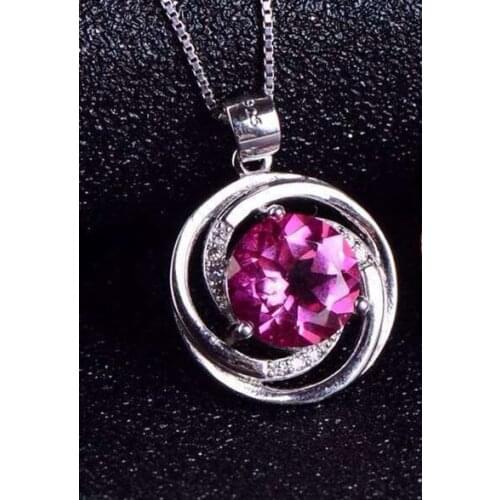 Natural pink topaz stone pendant 925 Sterling silver Natural gemstone Pendant Necklace trendy surround round women girl jewelry