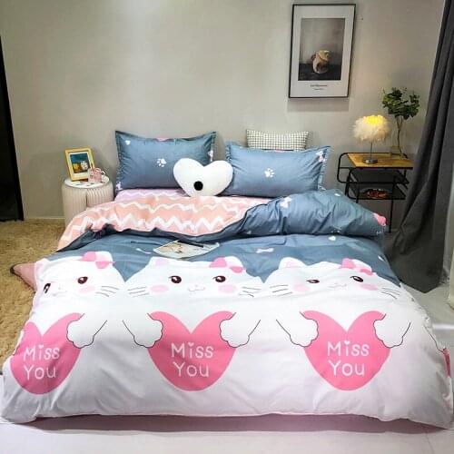 Bedclothes Hello Miss You Bedding -set-cover Cute Cat Bedding Set 100% Bamboo Fiber Kids Duvet Cover Sets Dekbedovertrek