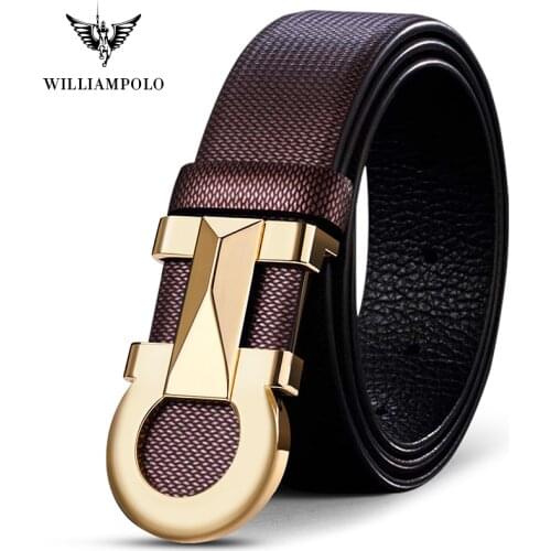 WILLIAMPOLO Mens genuine leather Belt Automatic Buckle strap luxury brand mens Jeans Belt Business casual Cowhide