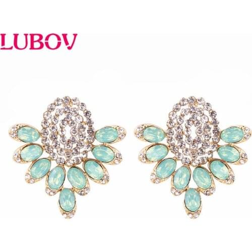 LUBOV Luxury Crystal Opal Stone Stud Earrings Golden Fish Design Piercing Earrings Trendy Women Jewelry Gift for Christmas party