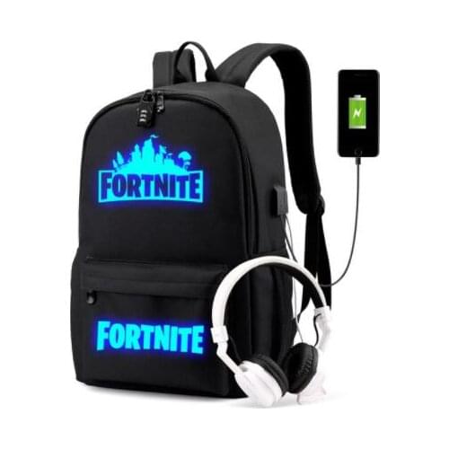 FORTNITE USB Backpack School Bags Travel Bags Laptop Chain Backpack Headphone USB Port Travel Bag Anti-theft Mochila