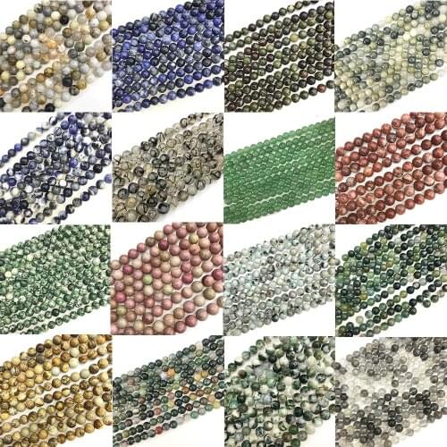 Mixed Round Natural Polished Turquoises Sodalite Jaspers Gem Stone Loose Minerals Beads For DIY Jewelry Making 15'' 4-12mm