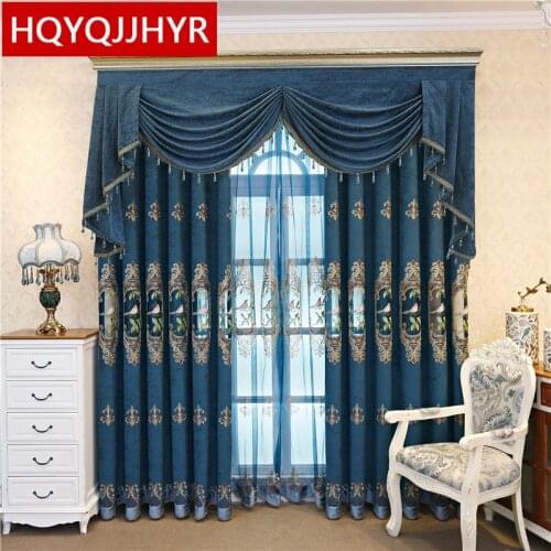 Modern High Quality Blue Bird Embroidered Semi-Blackout Curtains For Living Room Window Luxury Custom Decoration Bedroom Curtain