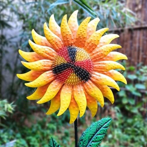 Garden Decoration Stake Simulation Metal Flower Outdoor Ornament Large Colorful Lawn Statue Peg for Yard 1.1m Tall KI