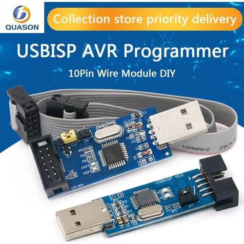 1Set USBASP USBISP AVR Programmer USB ATMEGA8 ATMEGA128 ATtiny/CAN/PWM 10Pin Wire Module DIY + 10Pin To 6 Pin Adapter Board