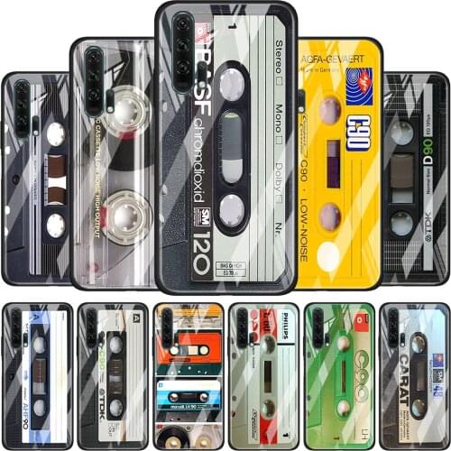 Vintage Magnetic tape Cassette for Honor 30 20 10 9X Pro Plus Lite 8X Huawei Y8P Y6P Y5P Y9 2019 Tempered Glass Phone Case