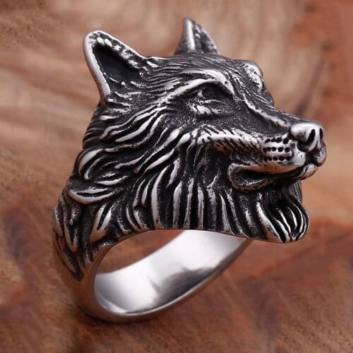 Vintage Viking Norse Wolf Head Ring Cool Gold Silver Color 316L Stainless Steel Punk Gothic Biker Rings Mens HipHop Jewelry