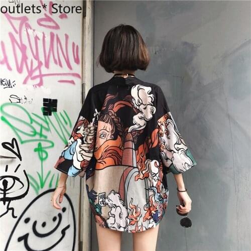Japanese Traditional Kimono Harajuku Style Loose Printed Chiffon Shirt Thin Sun Protection Clothing Yukata Women