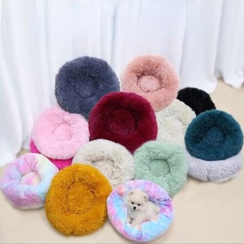 Winter Pet Bed Warm Fleece Cats Soft Sofa Cushion Mats Round Dog Kennel House Long Plush Dog Beds For Medium Large Dogs