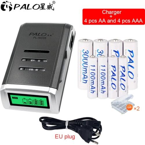 1.2V AA 3000mah 1.2v AAA 1100mah Ni-Mh Nimh Ni Mh Rechargeable Battery with 4 Slots LCD Smart Charger for AA / AAA Batteries