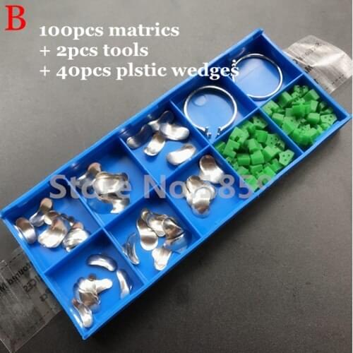 100pcs/Set Dental Sectional Contoured Matrices Matrix Ring Delta Wedges & Rubber Wedges & Tools Type A/B/C