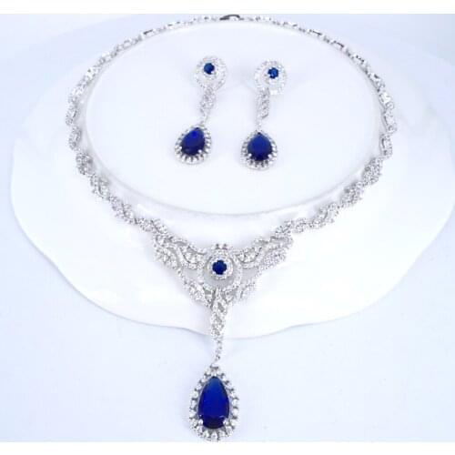 2021 New fashion vintage green red blue black CZ zircon necklace earring set,wedding party banquet dress jewelry free shipping