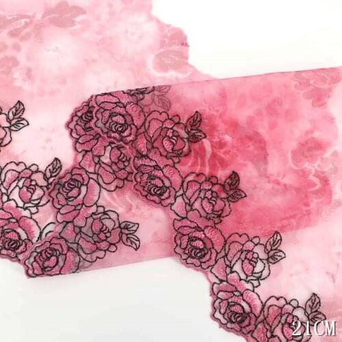 56Yards Exquisite Rose Flowers Pink Embroidered Lace Trim Fabric for Lingerie Underwear Bra Dolls Dress Sewing Fabrics DIY