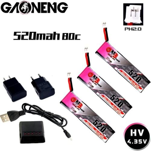 GNB 1S 3.8V 520mAh 80C/160C 4.35V HV Lipo Battery With PH2.0 Plug For Emax Tinyhawk Kingkong LDARC TINY7 Drone with Charger