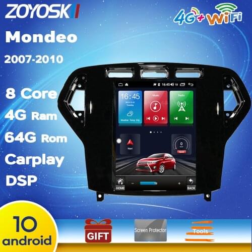 Android 9.0 10.4 inch vertical screen car gps radio bt navigation player for ford Mondeo 2007-2010 carplay 4G 64G WIFI 4G 8 Core