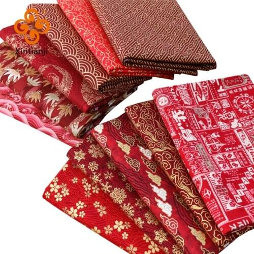 Burgundy Red Cotton Fabric By Half Yards Japanese And Christmas Print Sewing Fabric TJ1023