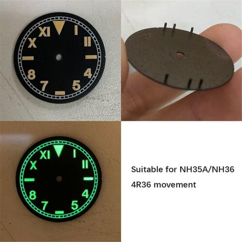 28.5mm Watch Dial w/ Green Luminous Dial for NH35A/NH36 4R36 Movement Watch Repair Parts
