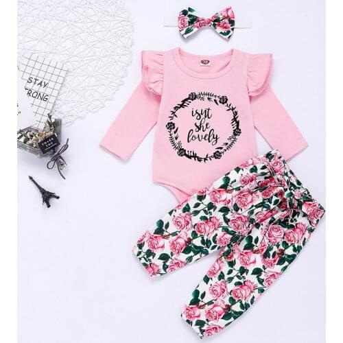 2020 TALLOLY childrens clothing autumn girl baby letter one-piece long-sleeved floral pants three-piece set