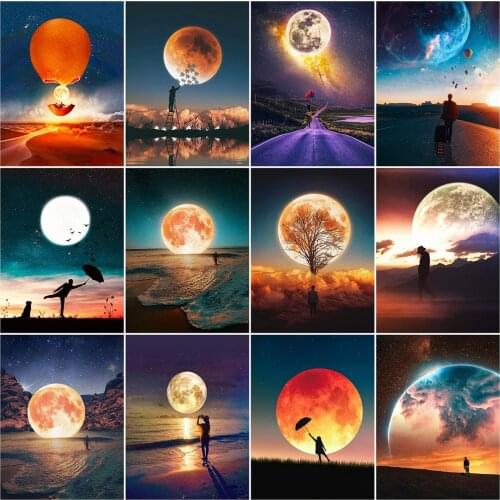Evershine 5D DIY Diamond Embroidery Moon Diamond Painting Kit Cross Stitch Diamond Mosaic Night Landscape Wall Decor