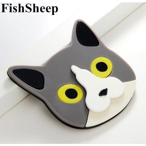 FishSheep Fashion Large Cat Acrylic Brooches Pins For Women Kids Cute Resin Animal Cats Big Brooch Pins Corsage Jewelry Gifts