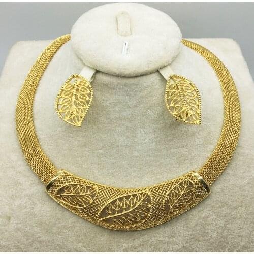 HOT Fashion wedding Dubai Africa Nigeria African Jewelry set gold-color necklace Earrings romantic woman Bridal Jewelry Sets
