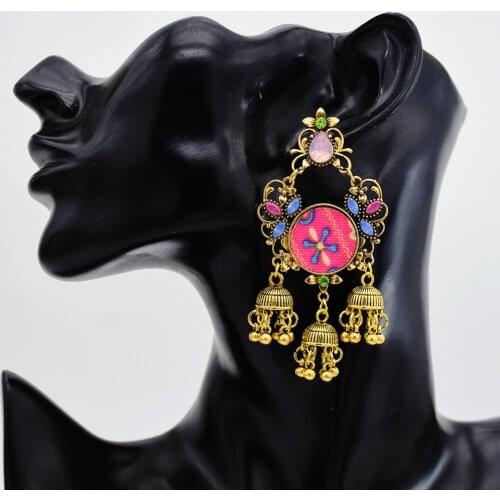 Indian Bollywood Gold Plated Traditional Wedding Crystal Tassel Chandelier Drop Earrings for Women Bohemian Party Egypt Jewelry