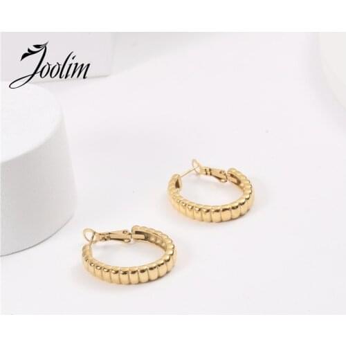Joolim High End PVD Plated Croissant Hoop Earring Stainless Steel Earrings Tarnish Free Gold Jewelry
