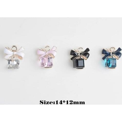 New 14*12MM 10Pcs Cube Center Bow Pendant/Diamond Alloy Jewelry Accessories Clothes For DIY Handmade Make Earrings Decoration