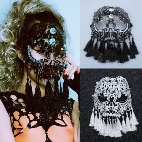 Black White Sexy Hollow Crystals Fringed Mask Female Singer Dancer Stage Performance Props Festival Party Show Masks Accessories