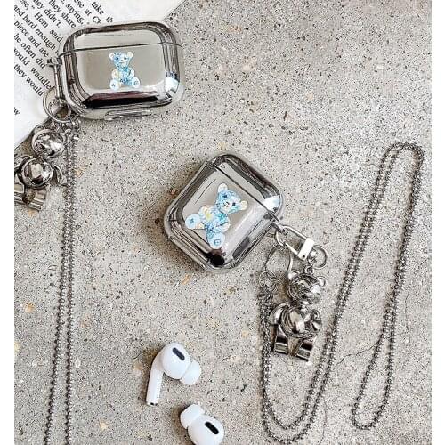 Cute Case for Airpods Pro Plating Silicone Shell Cartoon Wireless Earphone Cover Charging Box with Keychain Case for Airpods 1 2