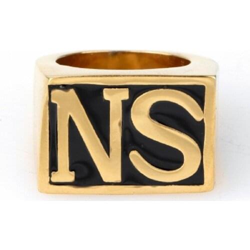 NS Rock Roll Golden Tone Carved Letter 316L Stainless Steel Boys Mens Ring