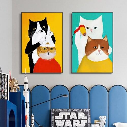 Wall Art Painting Canvas Prints Cartoon Picture Kitty Home Decor Poster Nordic Simple Living Room Frameless