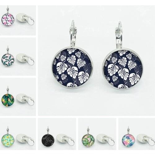 New Green Plant Leaf Earrings, Fashionable Plant Pattern Dome Glass Earrings, Women Jewelry Gift Wholesale