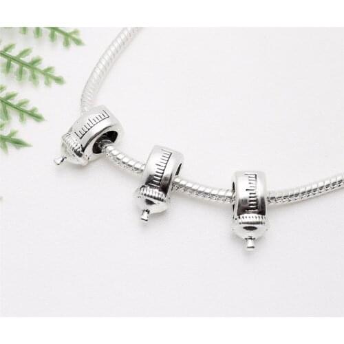 Vintage Silver Baby bottle big hole beads fit Pandora Charms diy European Bracelets Jewelry Making Handmade48pcs/lot