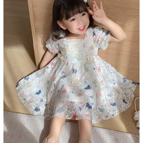 Girls Princess Dresses 2021 Summer New Childrens Clothing Cute Butterfly Lace Bow Comfortable Dress Costume Baby Clothes 3-7 Y