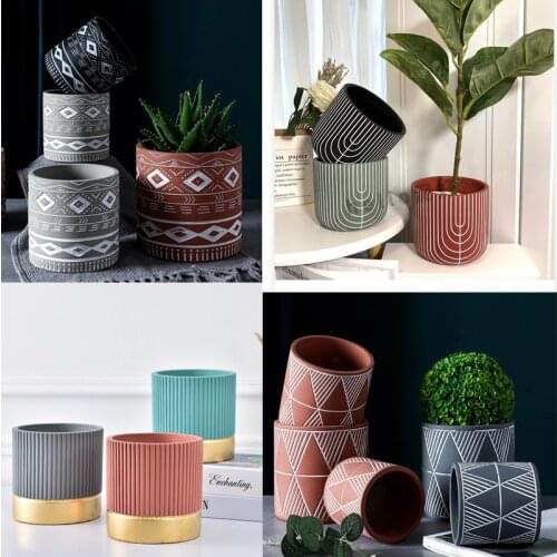 Concrete flowerpot silicone mold pattern design simple cement cylindrical pot homemade large plant pot mold