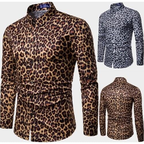 Trend Man Club Leopard Print Shirt High Quality Long Sleeve Shirt Social Man Casual Party Shirt Chemise Homme Shirt Dress