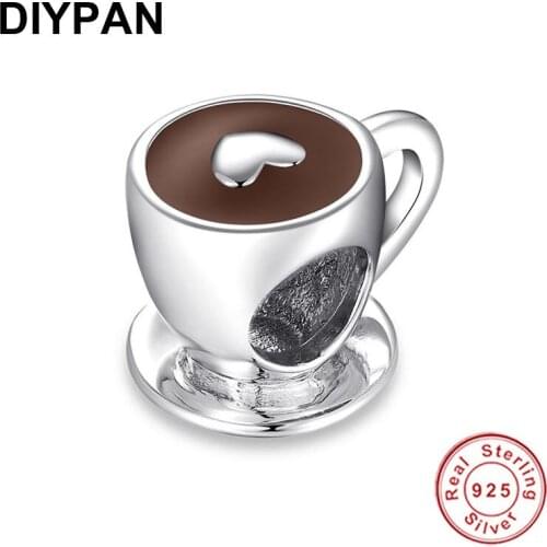 Fit Original Pandora Bracelet Charm 925 Sterling Silver Coffee Cup Charm Jewelry Berloque Pendant Beads