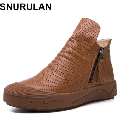 SNURULAN Women Winter Boots Genuine Leather Autumn Bottom Zipper Work Boots 100% Handmade Ladies Leather Boots Designer Martin