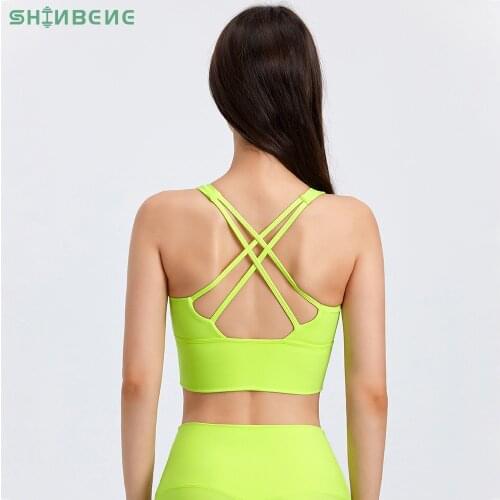 SHINBENE HI CLOUD Cross Strap Longline Yoga Workout Sport Bras Top Women Padded Naked Feel Gym Fitness Bras Crop Top Brassiere