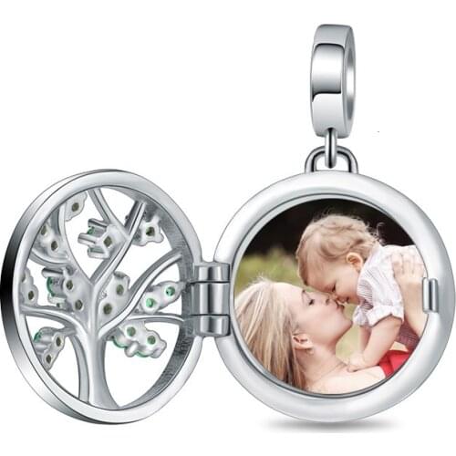 Xiaojing 925 Silver Engraved Unique Family Tree of Life Photo Locket Charms Fit Bracelet&necklace Custom Jewelry Free Shipping