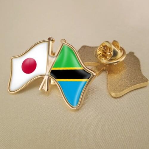 Japan and Tanzania Crossed Double Friendship Flags Lapel Pins Brooch Badges