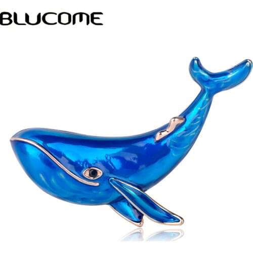 Blucome Cute Blue Dolphin Shape Brooch Pin Gold Color Alloy Enamel Corsages For Women Children Suit Dress Scarf Coat Accessories