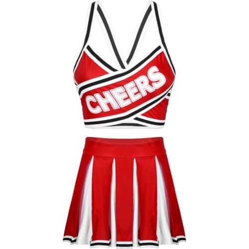 Women Football Cheerleader Uniform Cosplay Costume Outfit Elastic Striped Back Cross Crop Top High Waist Pleated Skirt Socks Set