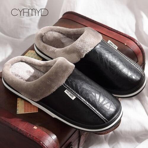 Womens shoes Indoor Slippers Memory foam Size 9-17 Non-slip Winter Ladies leather slippers Antifouling Family Home shoes