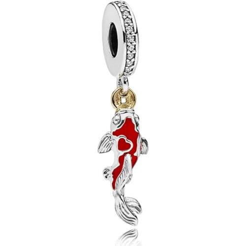 Authentic 925 Sterling Silver Bead Good Fortune Carp Pendant Charm Fit Fashion Women Pandora Bracelet Bangle Gift DIY Jewelry