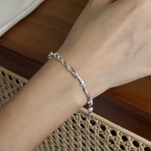 SHANICE INS 925 Sterling Silver Bracelet Hand-woven twisted lines irregular geometric simplicity Womens Pulseira Fine Jewelry