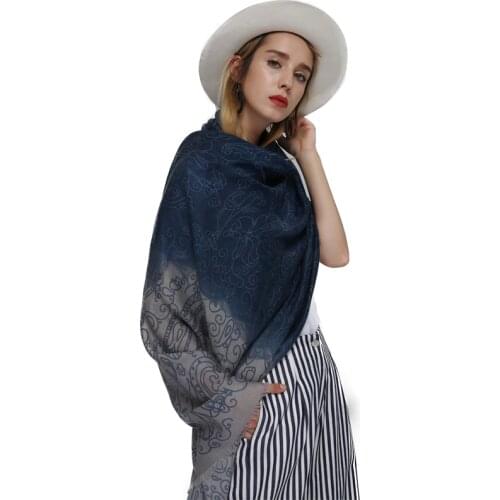 FS Foulard Femme Scarf Women Cotton Print Shawl Large Hijab Viscose Pashmina Gradient Color Scarves Echarpe Bandana Head Ladies
